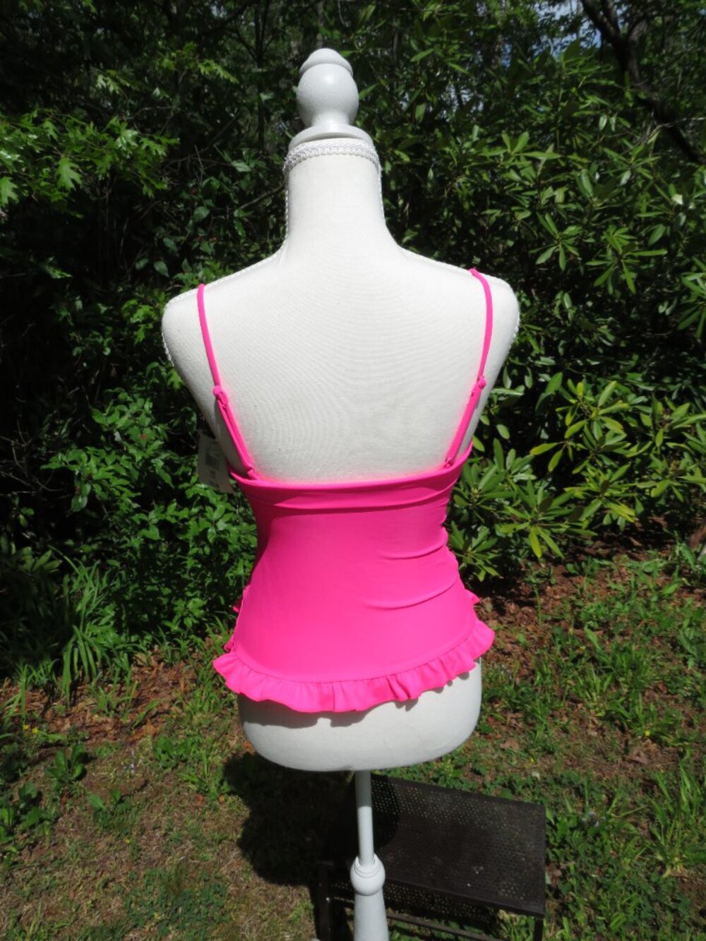 OP Pink Ruffle Tankini Top S – Sweetheart Ruched Swim Top NWT Y2K Beachcore - Picture 5 of 8